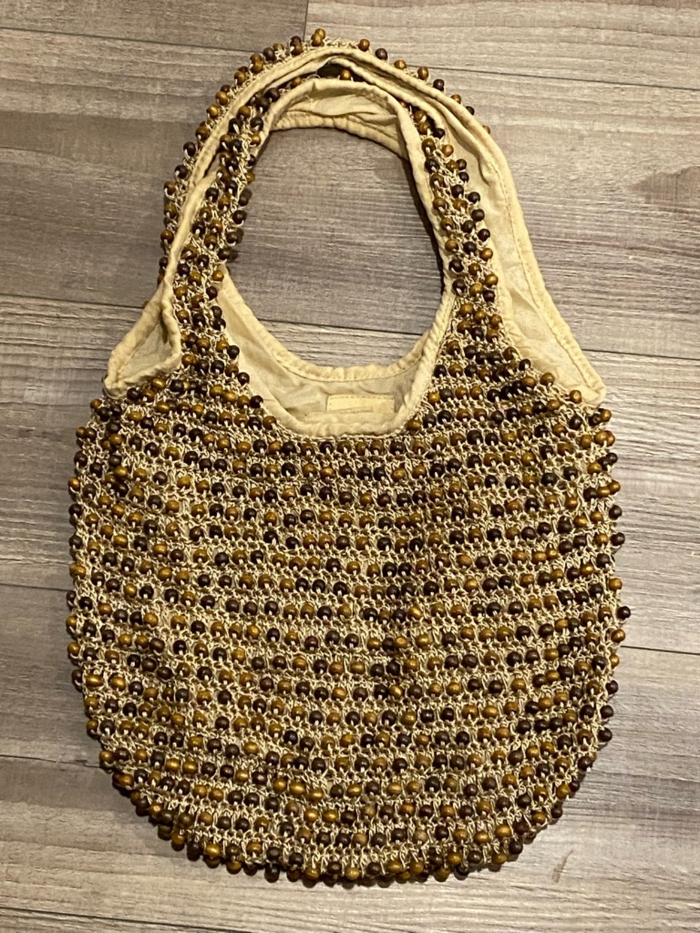 Beaded Handcrafted Yellow-Tan Tote Bag